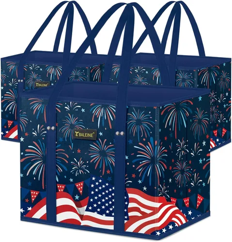 Vista 51 de BALEINE 1 paquete de bolsas reutilizables para comestibles, bolsas de compras plegables para comestibles con parte inferior reforzada y asas Follaje