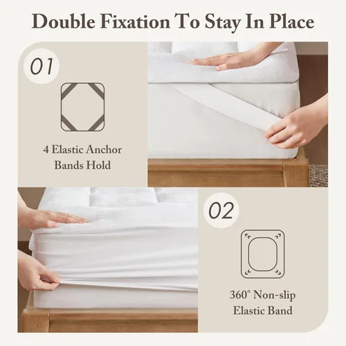 Vista 3 de Madison Park Protector de colchón impermeable, funda de colchón de felpa suave Cloud con sobrerelleno, bolsillo ajustable que se adapta a hasta 18