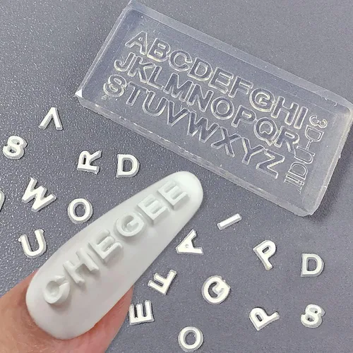 Vista 2 de Moldes de letras numéricas para uñas, letras A-Z y números 1-10, moldes de resina 3D 26 alfabetos, moldes de uñas para decoración de uñas, moldes