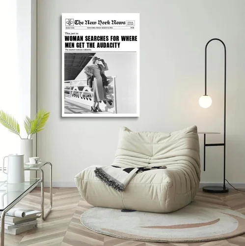 Vista 4 de Divertida decoración artística de pared, para mujeres, busca dónde los hombres obtienen la audacia, impresión de periódicos, portada de revista
