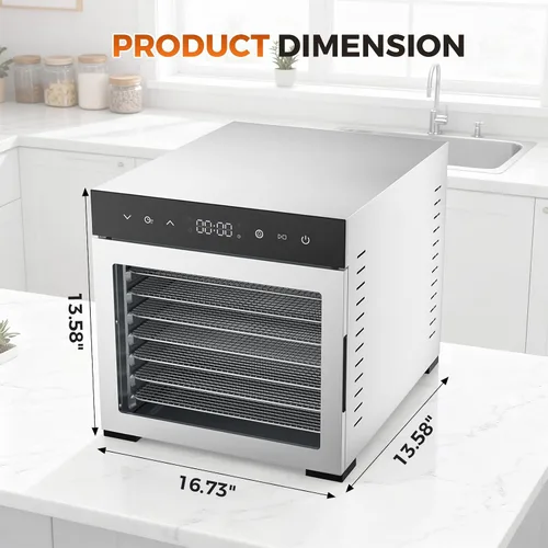 Vista 2 de OLIXIS Máquina deshidratadora de alimentos, deshidratadores de carne seca de 500 W con 8 bandejas grandes de acero inoxidable, control