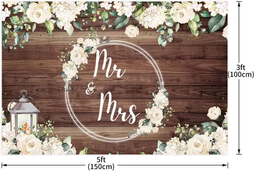 Vista 3 de Telón de fondo de 5 x 3 pies con diseño floral de rosas blancas y boscosas, telón de fondo para fotografía de pared, para parejas, boda, novia