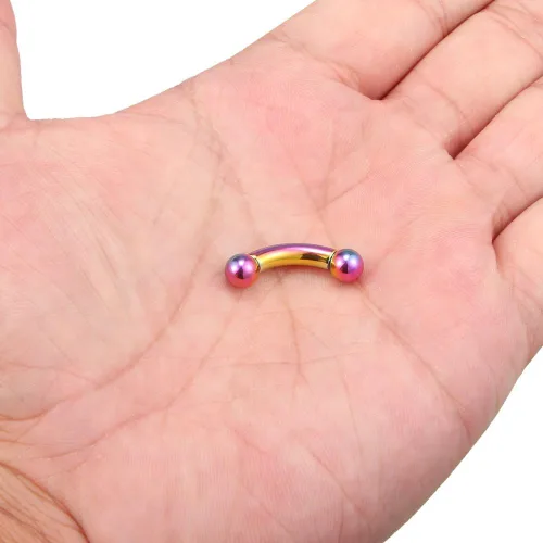Vista 3 de Ruifan Rainbow plateado 316L acero quirúrgico con rosca interna, curvada curvada, 2G, 4G, 6G, 8G, 0G 00G