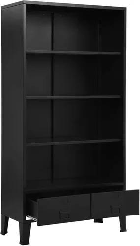 Vista 3 de vidaXL Estantería industrial de acero – Muebles independientes negros con estantes, cajones y etiquetas de nombre para oficina y hogar