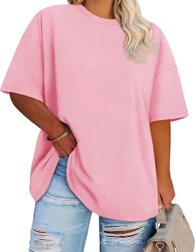 Vista 10 de Blusas de Talla Grande Casuales Camisetas Oversized para Mujeres Ajuste Holgado Cuello Redondo Blusas Camisetas Básicas de Verano Tees