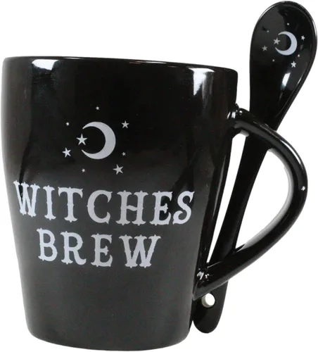 Vista 12 de Ebros Gift Wicca Gothic Alchemy Witchcraft Divinity - Juego de taza y cuchara de porcelana con mango integrado de soporte de cuchara de 9 onzas