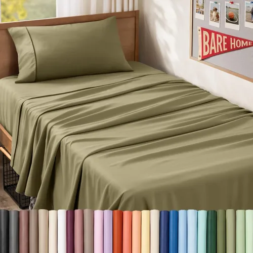 Vista 76 de Bare Home Juego de Sábanas Twin - Sábanas de Cama de Microfibra Ultra-Suave 1800 - Doble Cepillado - Bolsillos Profundos - Ajuste Fácil - Extra
