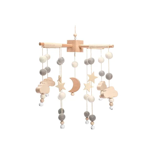 Vista 9 de Móvil de bebé para cuna Cuna de bebé, cuna de bebé, luna de estrella móvil para bebés niños y niñas Decoración bohemia para guardería Juego