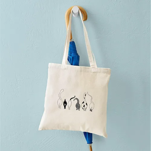 Vista 4 de CafePress Cat Butts - Bolsa de compras de lona beige natural reutilizable