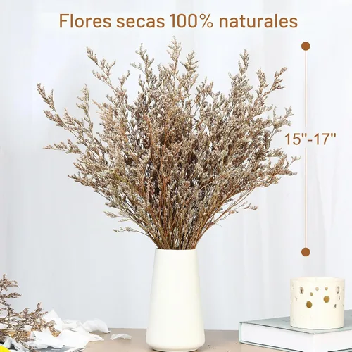 Vista 3 de Ramo de flores secas, paquete de flores de caspia naturales secas de 17 pulgadas para decoración de jarrón Real Lavender, Babys Breath, Floral