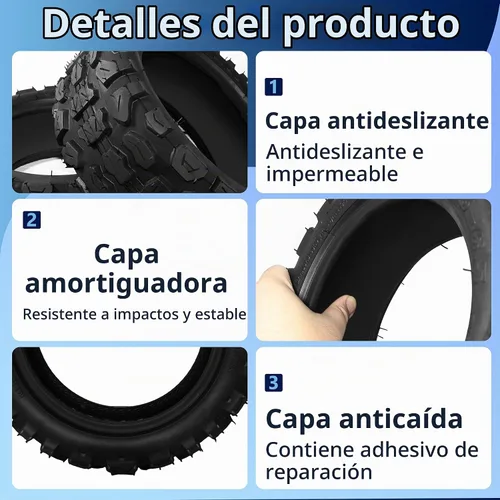 Vista 4 de 2 piezas neumáticos 100/65-6.5 sin cámara, neumáticos de scooter de 11 pulgadas para VSETT 11+/Zero 11X/Dualtron/Thunder/Speedual Plus, neumático