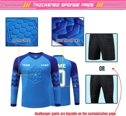 Vista 3 de ORYG Camiseta de portero de fútbol acolchada personalizada para niños, jóvenes y adultos con número de nombre