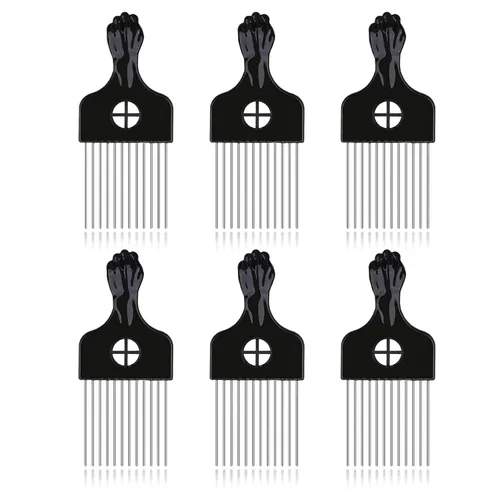 Vista 8 de Peine de pelo, peine de metal, peine de púa de metal, desenredar peluca trenzada, peine de peinado, negro, 1 paquete