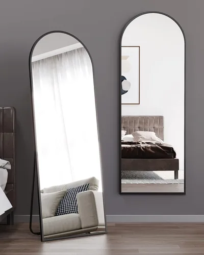 Vista 3 de Itsrg Espejo de longitud completa, con soporte, de piso, espejo de pared arqueado, de gran tamaño, para dormitorio, negro