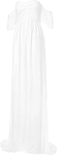 Vista 4 de Vestido de maternidad de encaje con hombros descubiertos para mujer, vestido de embarazo elegante de encaje para sesión de fotos de baby shower