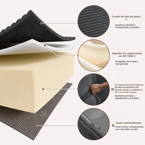 Vista 8 de Sofás seccionales sin hueso de 106 pulgadas para sala de estar, sofá modular en forma de U con asiento profundo, otomana extraíble, sofá de 4 plazas