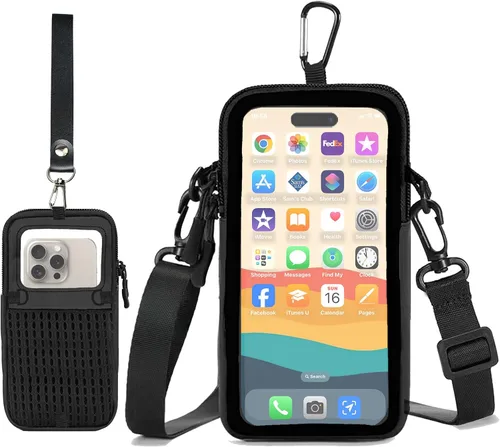 Vista 13 de Prime Comfort Funda para teléfono celular con correa cruzada ajustable, cordón para el cuello y correa para la muñeca, soporte para teléfono celular