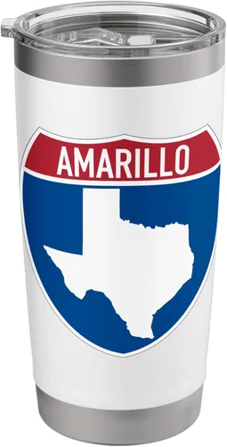 Vista 8 de Amarillo Texas TX Interstate Highway Vacation Souvenir - Vaso aislado de acero inoxidable