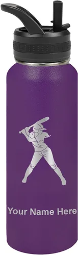 Vista 45 de LaserGram Botella de agua personalizada de 32 onzas, jugador de softbol Regalo grabado para jugadores de sóftbol, acero inoxidable aislado al vacío