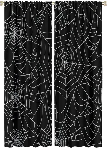 Vista 80 de Cortinas opacas de tela de araña aterradora para niños, tela de araña en blanco y negro, fondo rojo, dormitorio de niños, guardería, decoración