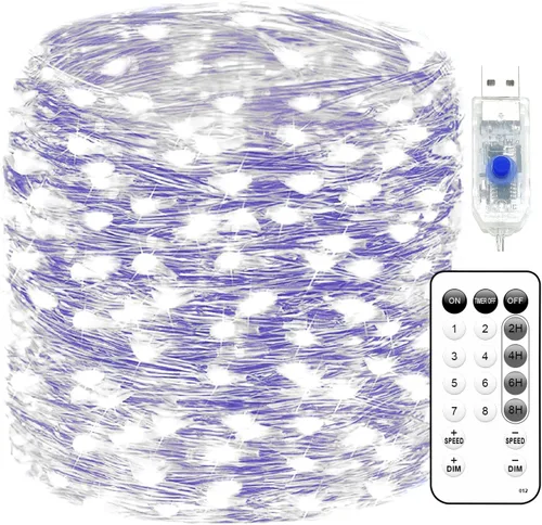 Vista 12 de Fairy Lights 66ft 200 LED USB Twinkle String Light Plug in Silver Wire Lights with Remote and Timer 8 Modes Outdoor Waterproof Starry Lights DIY
