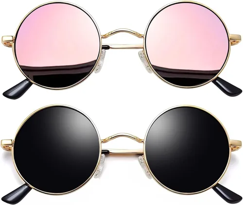Vista 19 de Joopin Gafas de sol redondas pequeñas Hippie Circle Teashades Traje de protección UV Todo negro