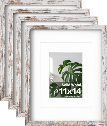 Vista 33 de Egofine - Juego de 4 portarretratos A4 de madera maciza y cubierta de plexiglás de 4 x 6/6 x 8 pulgadas con paspartú o A4 sin paspartú, para mesa