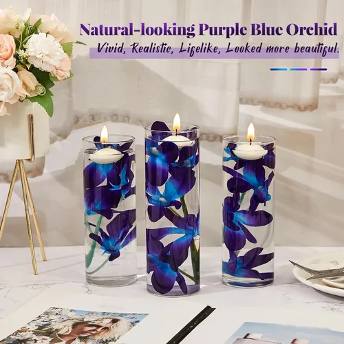 Vista 7 de Canlierr 8 piezas de flores artificiales de orquídeas artificiales de color azul y morado, rellenos de jarrón de mesa de boda, centros de mesa