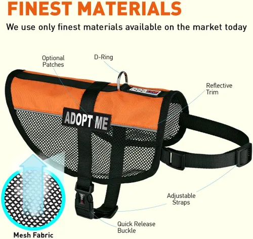 Vista 54 de Dogline MaxAire - Chaleco de malla para perros de 13 a 16 pulgadas y 2 parches extraíbles Adopt Me, talla S, color negro