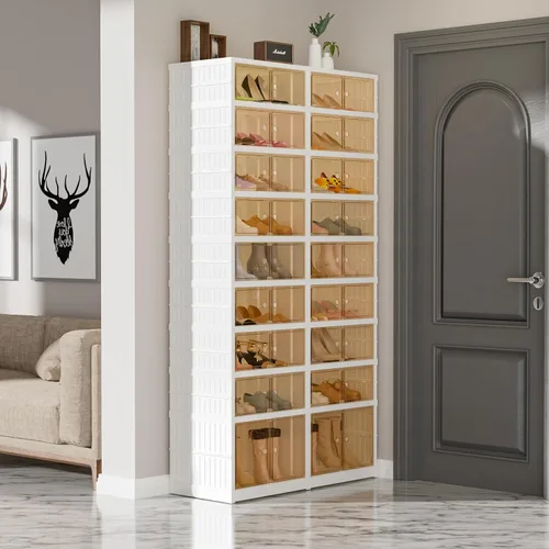 Vista 9 de Organizador de zapatero portátil de 9 niveles para clóset, contenedores de calzado de 36 pares, caja de almacenamiento de zapatos de plástico