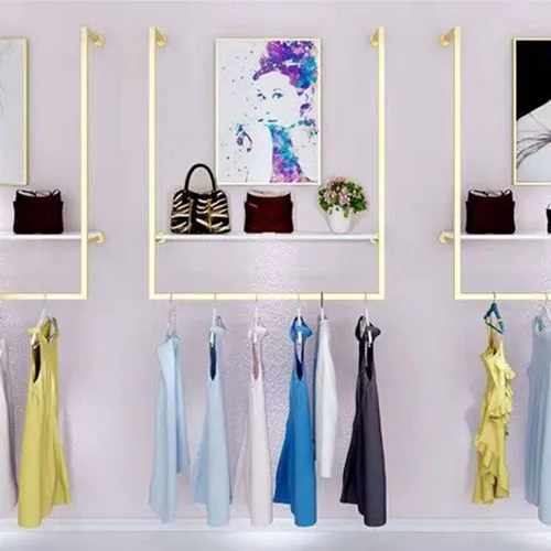 Vista 10 de Tienda de ropa simple montado en la pared, estantes de ropa colgantes de ventana, estante en forma de U, organización de vestidos de novia, toallero