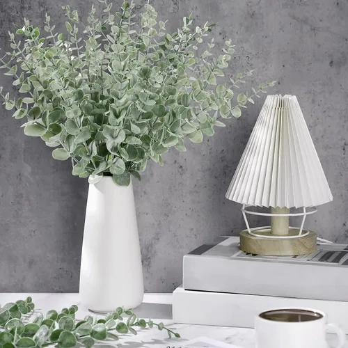 Vista 4 de 100 tallos de eucalipto, hojas de eucalipto artificiales, decoración de eucalipto, ramas de vegetación sintética para centros de mesa de boda, ramo
