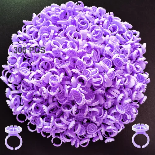 Vista 8 de 300 anillos de pegamento para pestañas, anillos de pegamento inteligentes para extensiones de pestañas, anillos desechables para suministros de Rosa