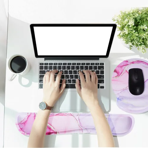 Vista 7 de Almohadilla para mouse con reposamuñecas para teclado, espuma viscoelástica, juegos de almohadillas de descanso para escribir cómodamente y aliviar