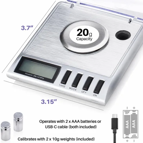 Vista 3 de Smart Weigh GEM20 - 20 g x 0,001 gramos, balanza digital de alta precisión en miligramos para joyería, recarga, balanza para joyas y gemas, pesas