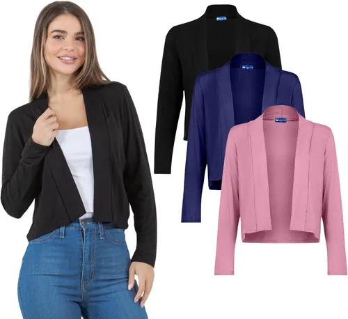 Vista 15 de Azules Cárdigan corto para mujer, suéter ligero de manga larga, cárdigan corto con frente abierto para vestidos