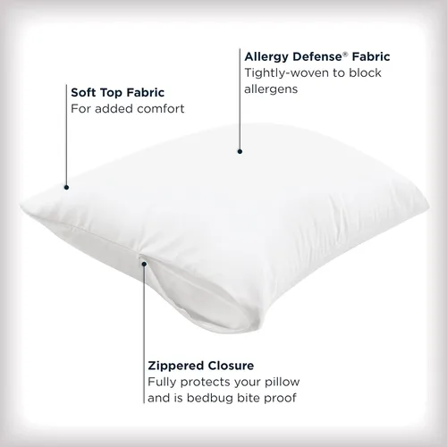Vista 2 de Juego de 4 protectores de almohada AllerEase estándar/Queen - absorben la humedad, protección avanzada contra alergias, poliéster de alta calidad