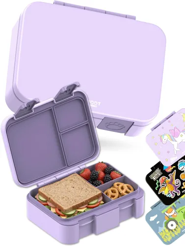 Vista 8 de BEARFOOT Lonchera infantil con compartimentos – Compacta y ligera A prueba de fugas, sin BPA, apta para lavavajillas Diseño dibujado a mano