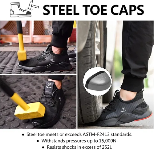 Vista 4 de TEYTAP Zapatos antideslizantes e impermeables con puntera de acero para hombres y mujeres, zapatos de seguridad para el trabajo, antideslizantes