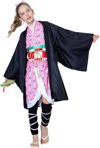 Vista 2 de SAMDIGO Disfraz de anime rosa para cosplay, kimono, trajes de capa, cinturón, mangas para piernas, Halloween, Navidad