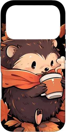 Vista 30 de Hedgehog Fall Autumn Leaves Pumpkin Spice Latte Kawaii Case for iPhone 16