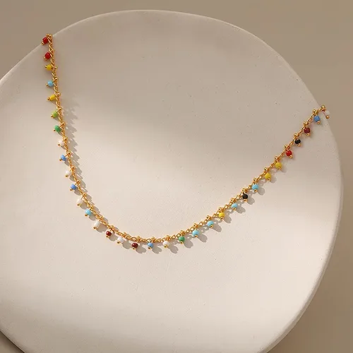 Vista 92 de Gargantilla con cuentas para mujer, chapada en oro de 18 quilates, gargantilla delicada para mujer