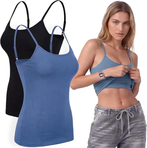Vista 69 de Emmalise Camiseta de mujer con brasier integrado, soporte de tela sin varillas, camisola corta