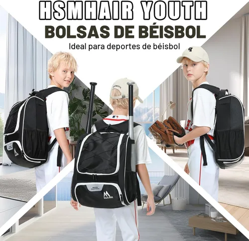 Vista 4 de Hsmihair Bolsa de béisbol - Mochila de béisbol para béisbol, compartimento principal grande, softball y equipo para jóvenes y adultos