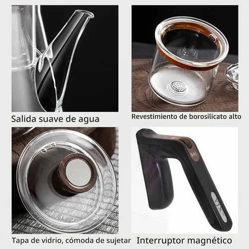 Vista 8 de YJX - Tetera magnética de vidrio de 25.4 onzas, infusor de té encantado