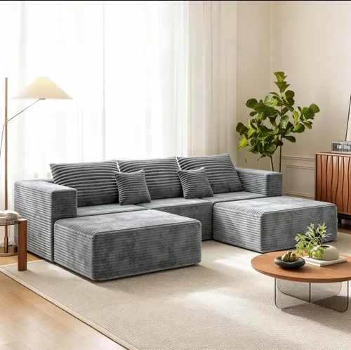 Vista 26 de Sofá modular de pana de 106 pulgadas, sofá en forma de L deshuesado con asiento profundo, sofá de espuma de nube con diván de gran tamaño, sofá Negro