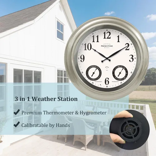 Vista 5 de Presentime & Co Jameson Reloj iluminado para interior/exterior de 24 pulgadas, casa de campo moderna, autoiluminado, impermeable, estación