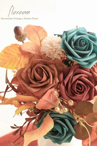 Vista 4 de Floroom Flores artificiales, 25 piezas de rosas falsas de espuma de color verde azulado de aspecto real con tallos para bricolaje, ramos de boda
