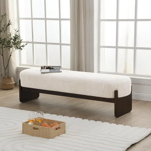 Vista 4 de Christopher Knight Home Arden - Banco otomán rectangular de tela de hilo en bucle de estilo minimalista, marco de madera de caucho, banco