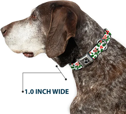 Vista 6 de buckle-down Holly & Mistletoe perro collar HUESO, Wide grande/18 – 32" Holly Mistletoe Durable Metal Adjustable ID Tag Ring